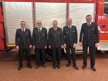 Verabschiedung von Rolf Buck (2.v.L.), Dieter Steinhilber (Bildmitte) und Martin Wessely (2.v.R.)